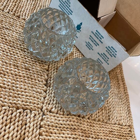 NIB PartyLite Set of 2 Diamond Pattern Clear Glass Votive Candle Holders - Picture 2 of 7